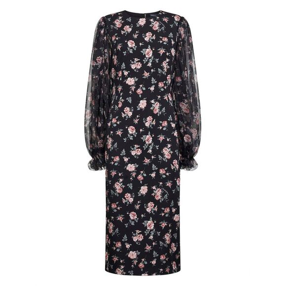 DOLCE & GABBANA Jackets & Blazers - Dolce & Gabbana Women Black Vintage Rose Printed Charmeuse Midi Dress